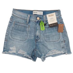 Mudd Jean Shorts Juniors 1 Blue 2.5" Inseam Raw Hem Distressed Stretch High Rise